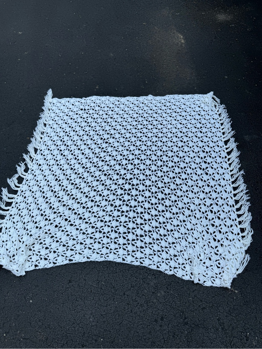 Handmade Light Blue Crochet Shawl with Fringe